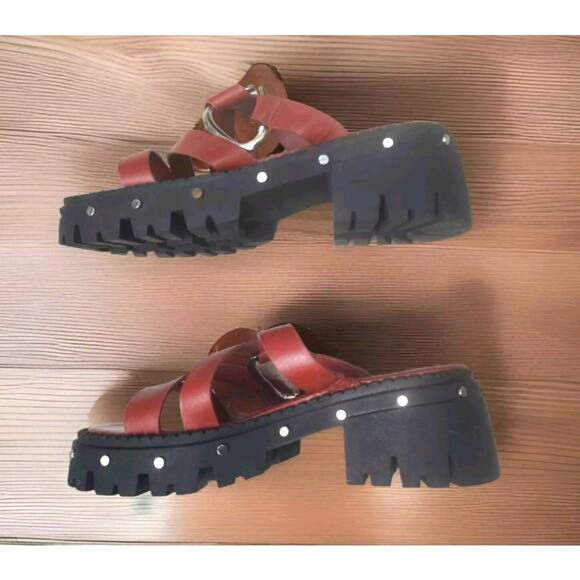 Free People Autumn Studded Platform Wine Leather Lined 39/9 NOWT - Picture 6 of 11